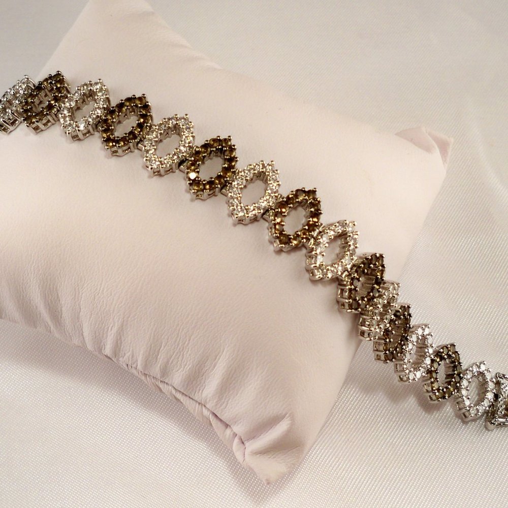 NEW Champagne & White Cubic Zirconias Silver Vintage Designer Bracelet